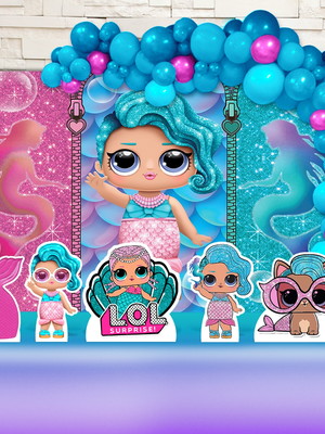 Kit festa ouro painel + display + fita lol sereia
