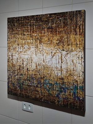 Quadro abstrato moderno pintado a mão decoração med:70x70
