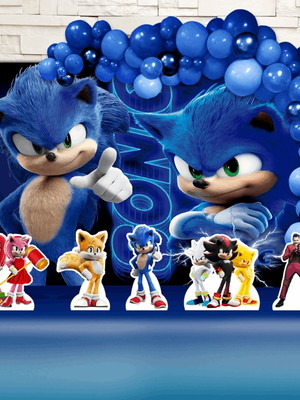Kit festa aniversário ouro painel + display + f. sonic filme