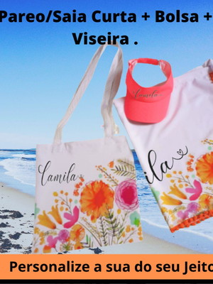 Kit pareô, bolsa, viseira personalizada