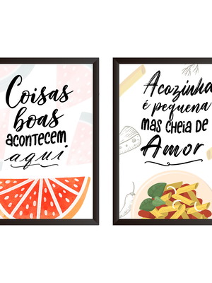 Kit 2 quadrinhos para cozinha frases com vidro moderno 2mv4p