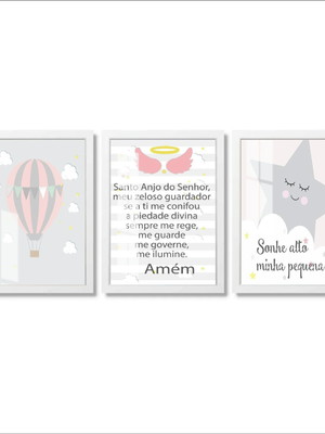 Quadro decorativo para quarto de menina oração santo anjo