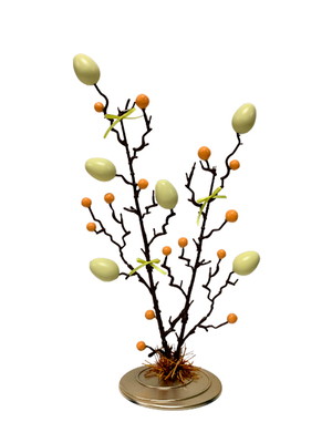 Árvore de mesa decorada amarelo enfeite de páscoa com ovos