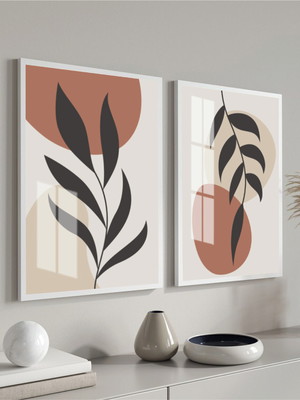 Kit 2 quadros decorativos modernos folhagem moldura e vidro