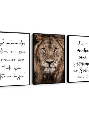 3 quadros decorativos fé oração leão de judá frases molduras