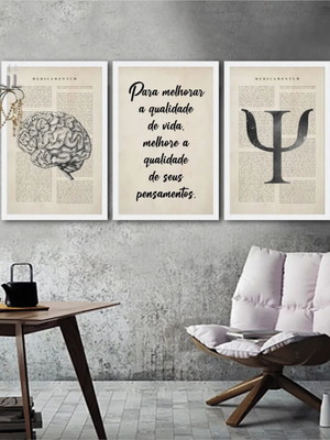 Kit 3 quadros decorativos consultório psicologia moldura