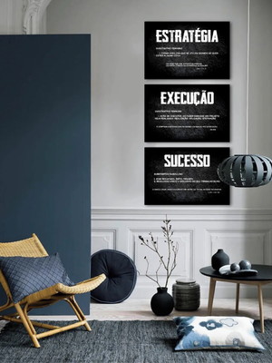 Kit 3 quadros decorativos motivacional frases com moldura