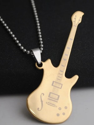 Colar pingente de guitarra banhado a ouro