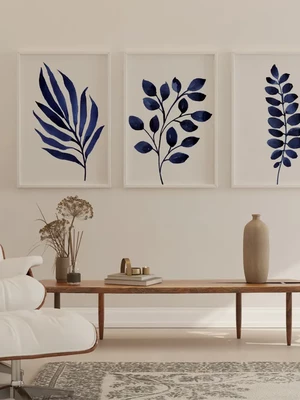 Quadros decorativos folhagem folhas azul minimalistas