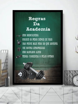 Quadro decorativo regras da academia frases com moldura