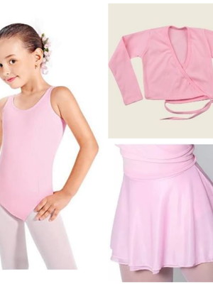 Kit de ballet inverno 3 peças collant regata, saia, casaco