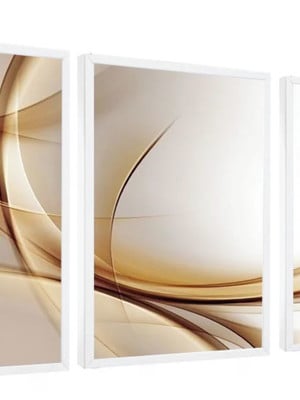3 quadro decorativos abstrato faixa amarela preta molduras