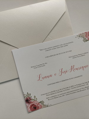Convite casamento com envelope rosê