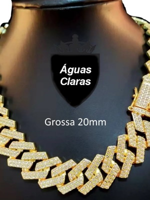 Corrente grossa 20mm cravejada banhada a ouro