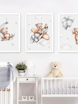 Quadro decorativo menino ursinho aviador nas nuvens