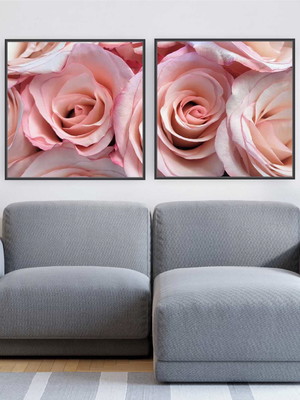 Quadro tela canvas duplo rosa close 40x40cm com moldura