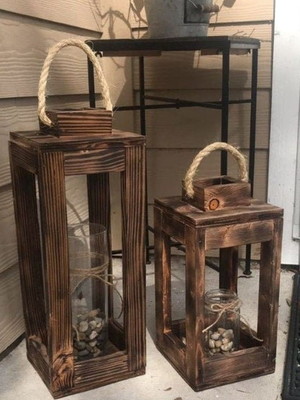 01 lanterna para vela de madeira rustica