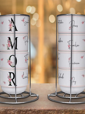 Torre de xicaras canecas amor com suporte metal