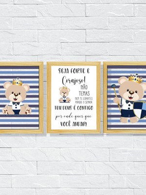 Placas decoração infantil urso príncipe em mdf 20x30cm