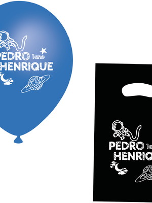 Bexiga personalizada e sacola lembrancinhas