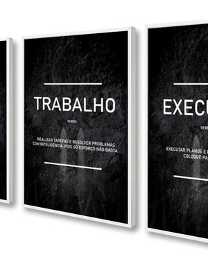 Kit 3 quadros decorativos frases motivacionais com moldura