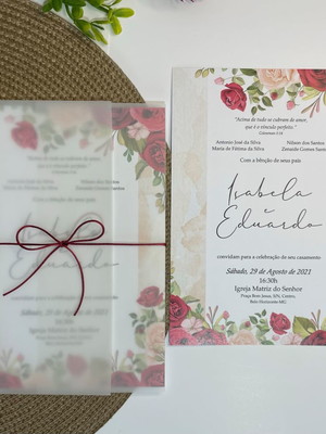 Convite de casamento marsala papel vegetal