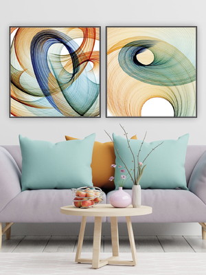 Quadro canvas composição duplo espiral 60x60 com moldura