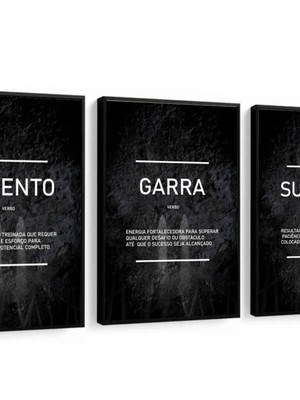 Kit 3 quadros decorativos motivacional frases com moldura