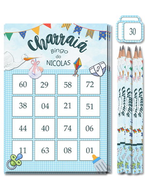 50 kits bingo para chá de bebê números ou palavras charraiá