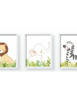 Quadro decorativo infantil trio safari leão qdt89