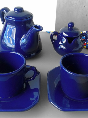 Conjunto de chá porcelana azul