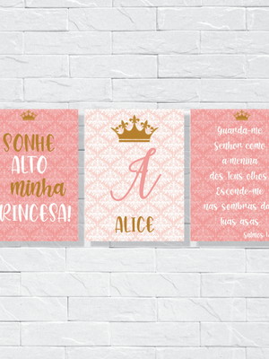 Placas decoração sonhe alto minha princesa em mdf 20x30cm