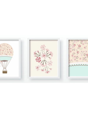 Quadro decorativo infantil quarto menina balões floral qdt09