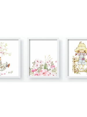 Quadro decorativo infantil quarto menina balanço flor qdt11