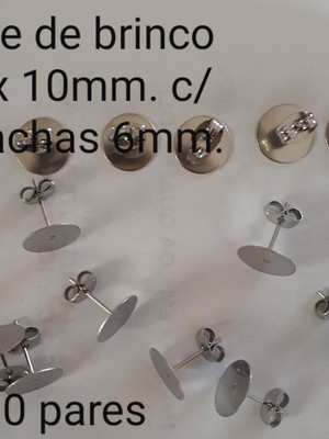 Base de brinco redondo /aço inox(100 pares/10mm+tarrachas)