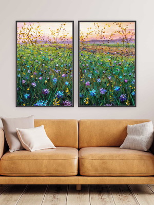 Quadro tela canvas duplo gramado florido 45x30 com moldura