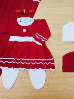 Saída de maternidade menina vermelha e branca luxo (3 peças)