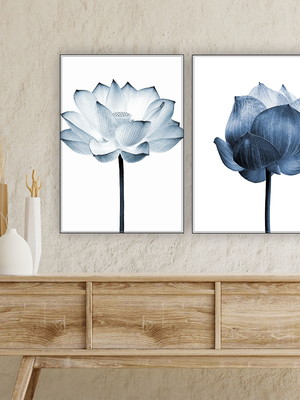 Quadro canvas composição duplo lótus az 120x80 com moldura