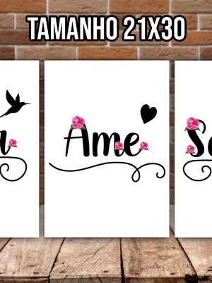 Kit 3 quadros viva ame sonhe quadro com frase presente 21x30