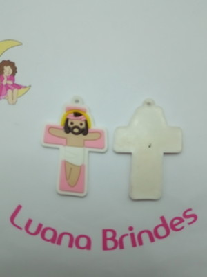 Pingente crucifixo rosa de borracha 5cm pct 4 unidades
