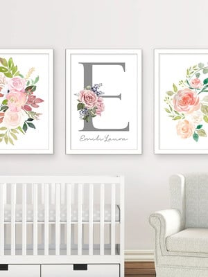 Quadros decorativos menina rosas flores nome
