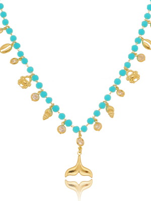 Choker de cristais azul com mini pingentes do mar folheado