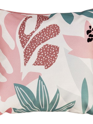 Capa almofada linho crú folhagem natureza rosa verde 50x50