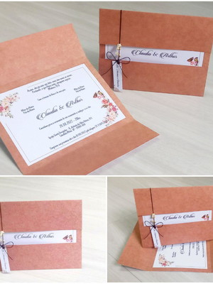 Convite casamento rústico - cordão encerado