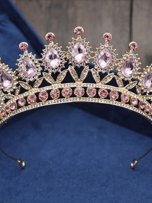 Tiara coroa debutante dourada cor rosa miss mirim noiva 040