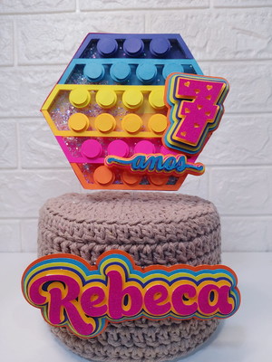 Topper topo de bolo festa pop it personalizado 3d