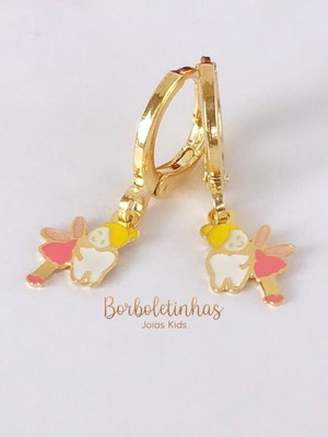 Brinco infantil argolinha fada do dente banhado a ouro 18k
