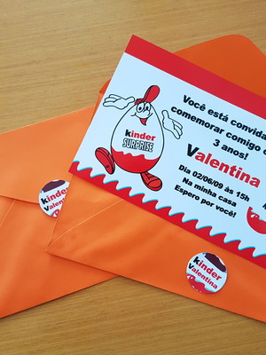 Convite 15x10 com envelope kinder ovo