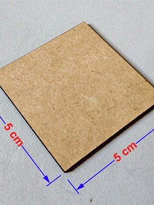 Placa mdf cru 3mm, de 5x5 cm, kit com 50, corte a laser