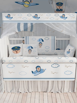 Kit berço enxoval de bebê ursinho aviador - kt230 - 23pç